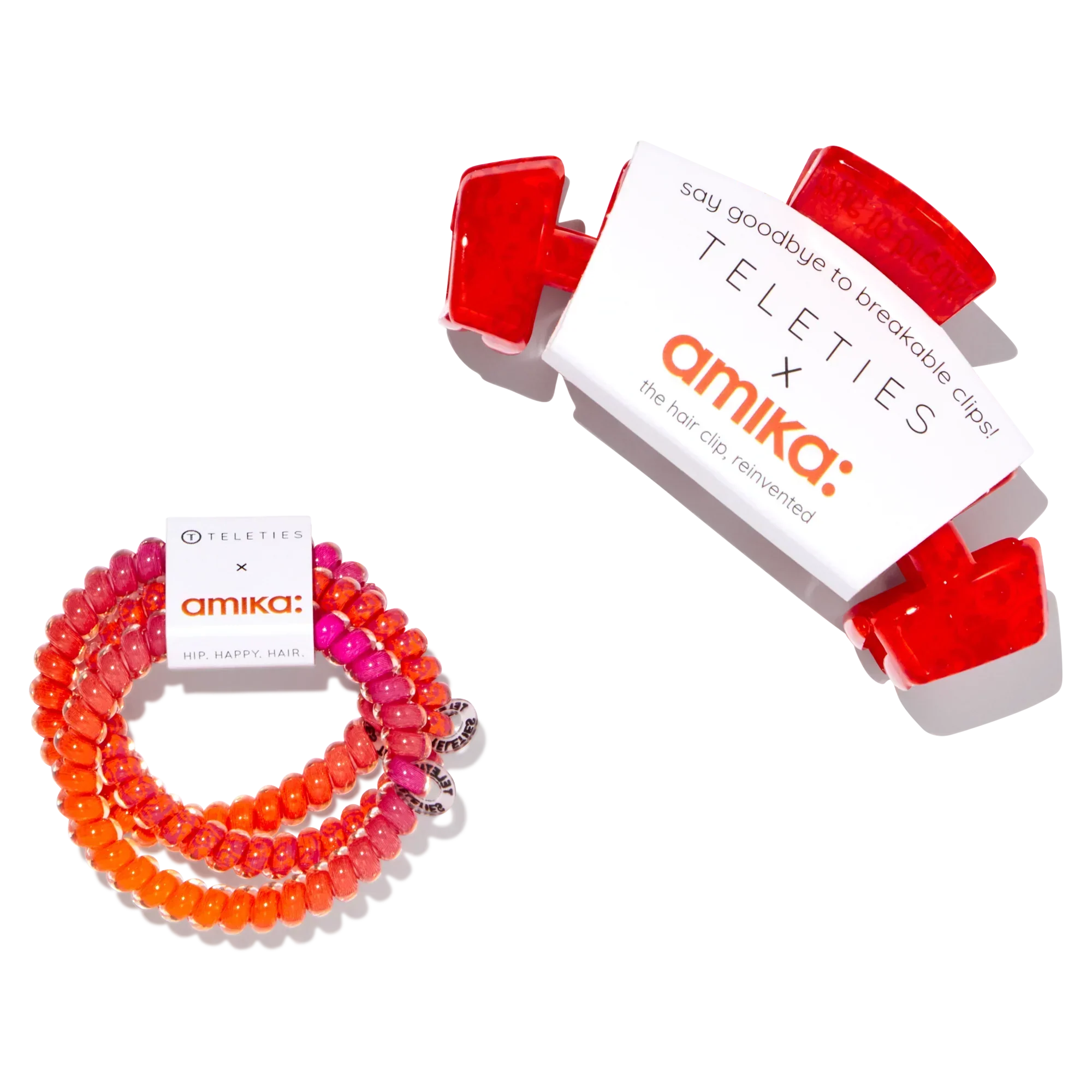 amika x TELETIES necessities set 3 pc hair ties, clip, essentials bag + perk up plus